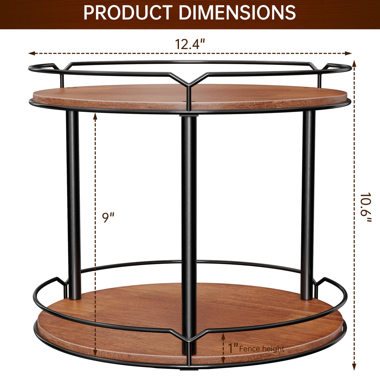 MUTUALUS Lazy Susan Organizer 2 Tier - 12.4" Turntable Spice Rack for Table Top, Wooden Rotating Lazy Susan for Cabinet Pantry Kitchen Countertop Dining Table Cupboard Bathroom Vanity Storage MUTUALUS