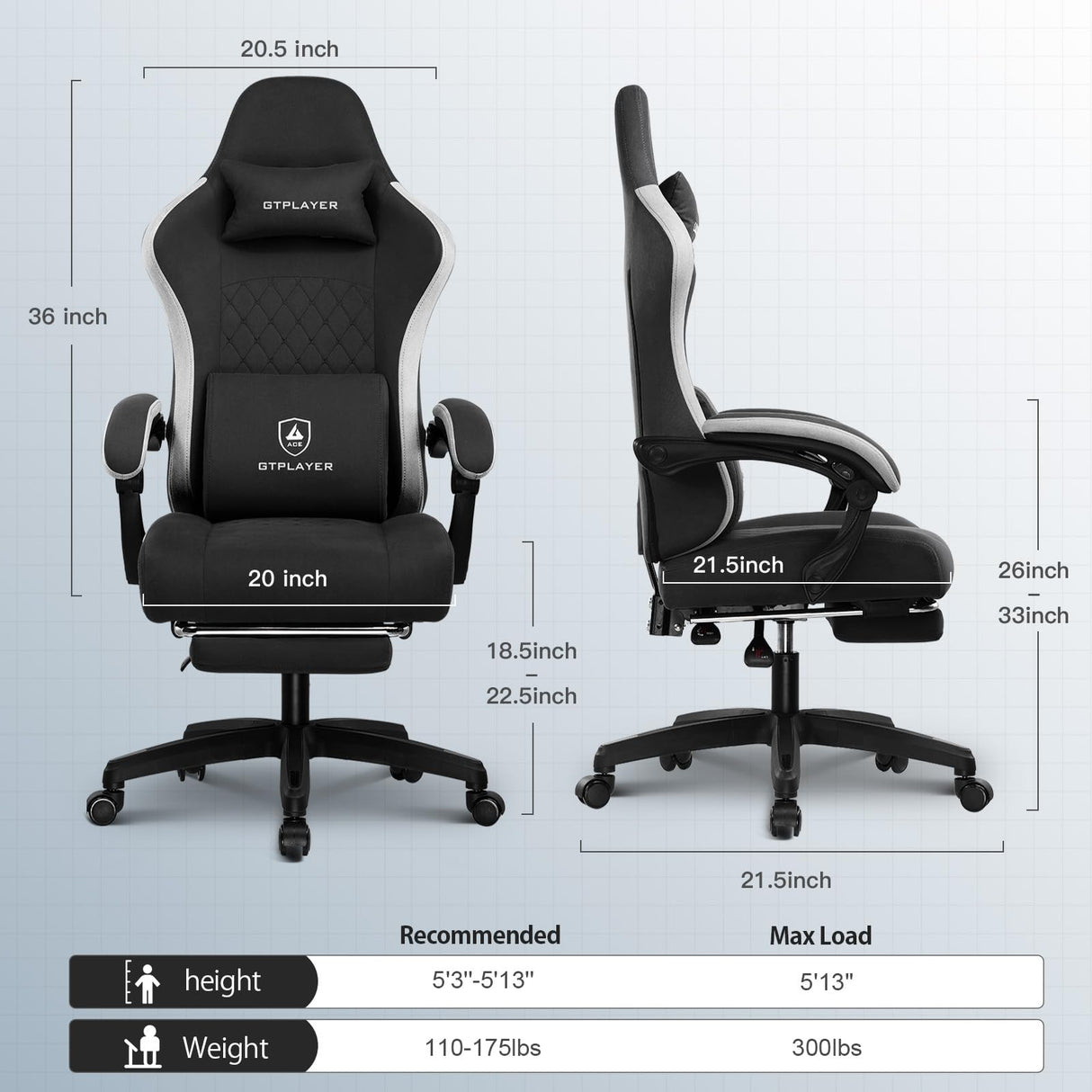 GTPLAYER Gaming Chair, Computer Office Chair with Pocket Spring Cushion, Linkage Armrests and Footrest, High Back Ergonomic Computer Chair with Lumbar Support Task Chair with Footrest GTPLAYER