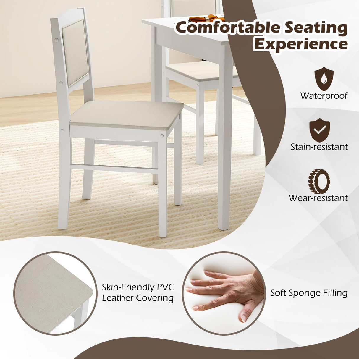 Tangkula Dining Table Set for 4, Farmhouse Solid Wood Dinette Set w/Rubber Wood Legs, Upholstered Seat & Padded Backrest, Mid-Century Modern Dining Table and Chairs Set for Kitchen, Dining Room Tangkula