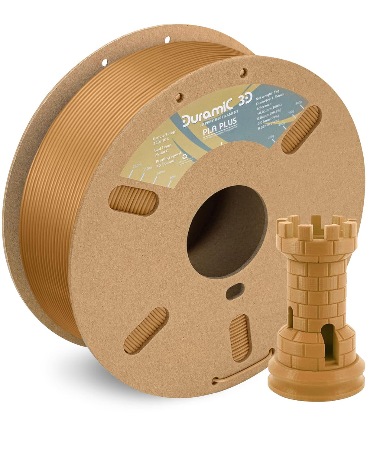 DURAMIC 3D PLA+ Filament 1.75mm 1Kg Light Brown, PLA Plus 3D Printer Filament 1Kg Spool(2.2lbs) PLA Pro Tougher and Stronger, Dimensional Accuracy Probability +/- 0.02mm DURAMIC 3D