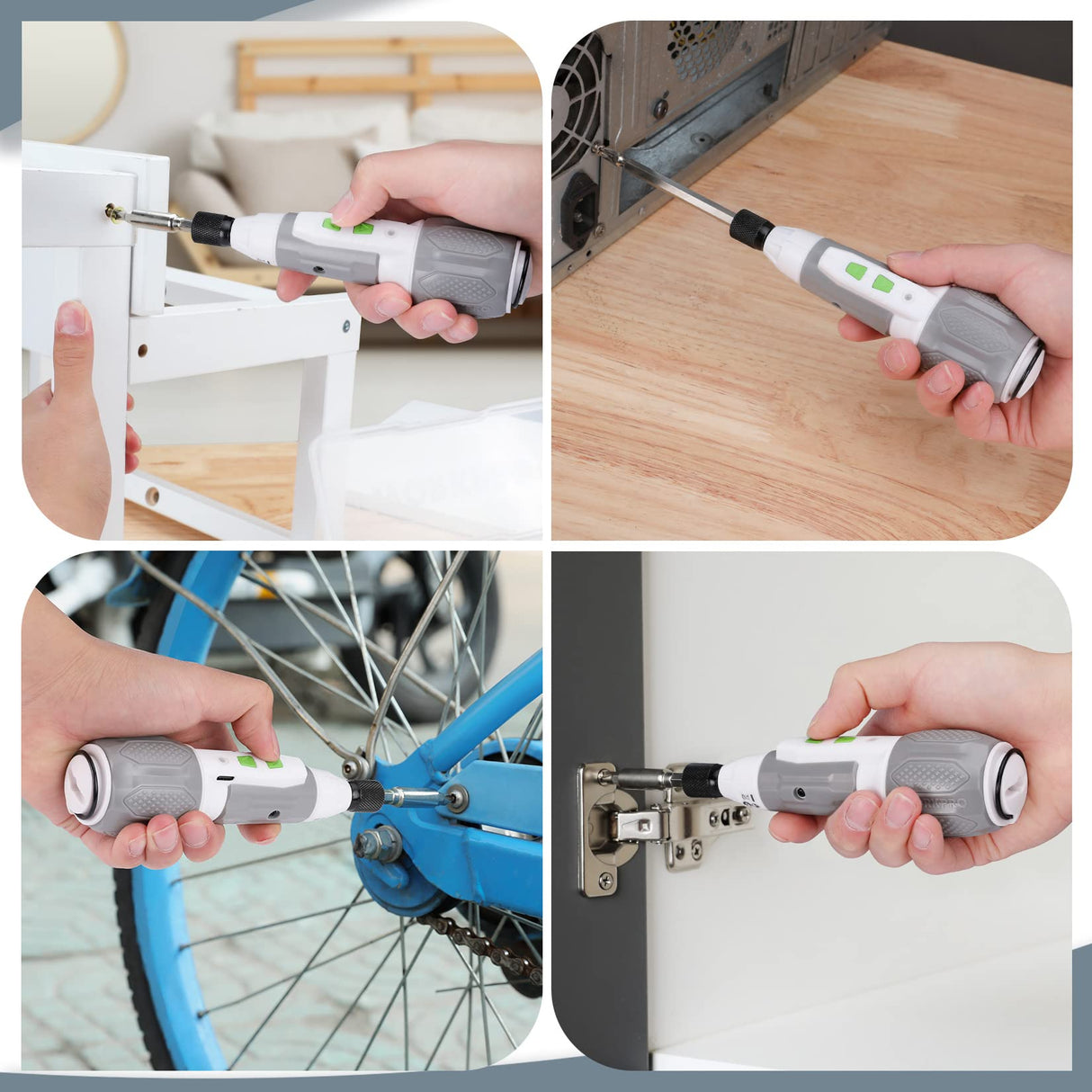 WORKPRO Electric Cordless Screwdriver Set - 4V USB Rechargeable Lithium-ion Battery Screwdriver Kit with LED Light - Small Screwdriver with 7pcs Bits for Home, Office, Apartment - White WORKPRO