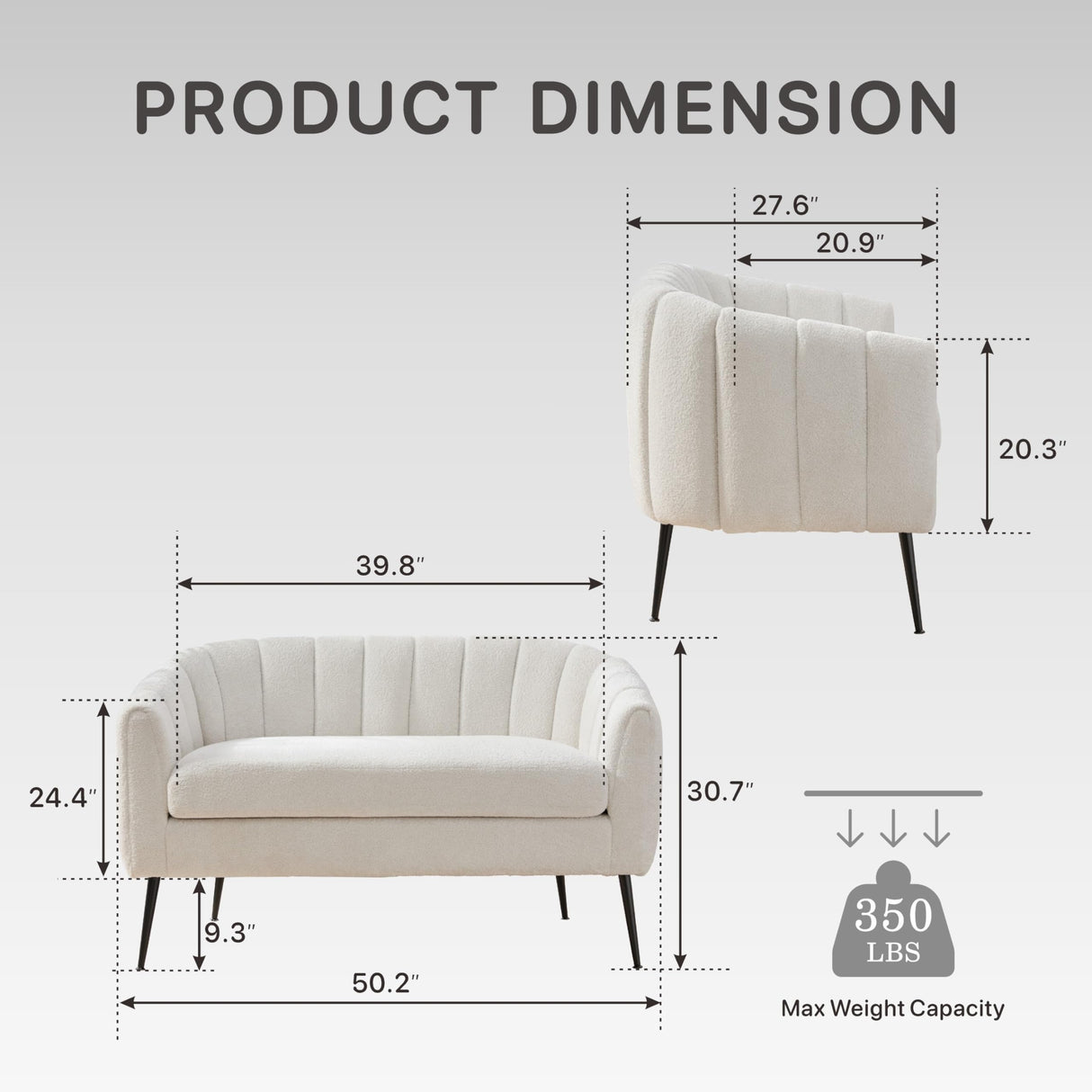 Aortzio 50.2'' Loveseat Sofa, Modern Sherpa Boucle 2-Seater Sofa with Metal Legs, Comfy Upholstered Small Accent Couch for Living Room Bedroom Office (White). Aortzio
