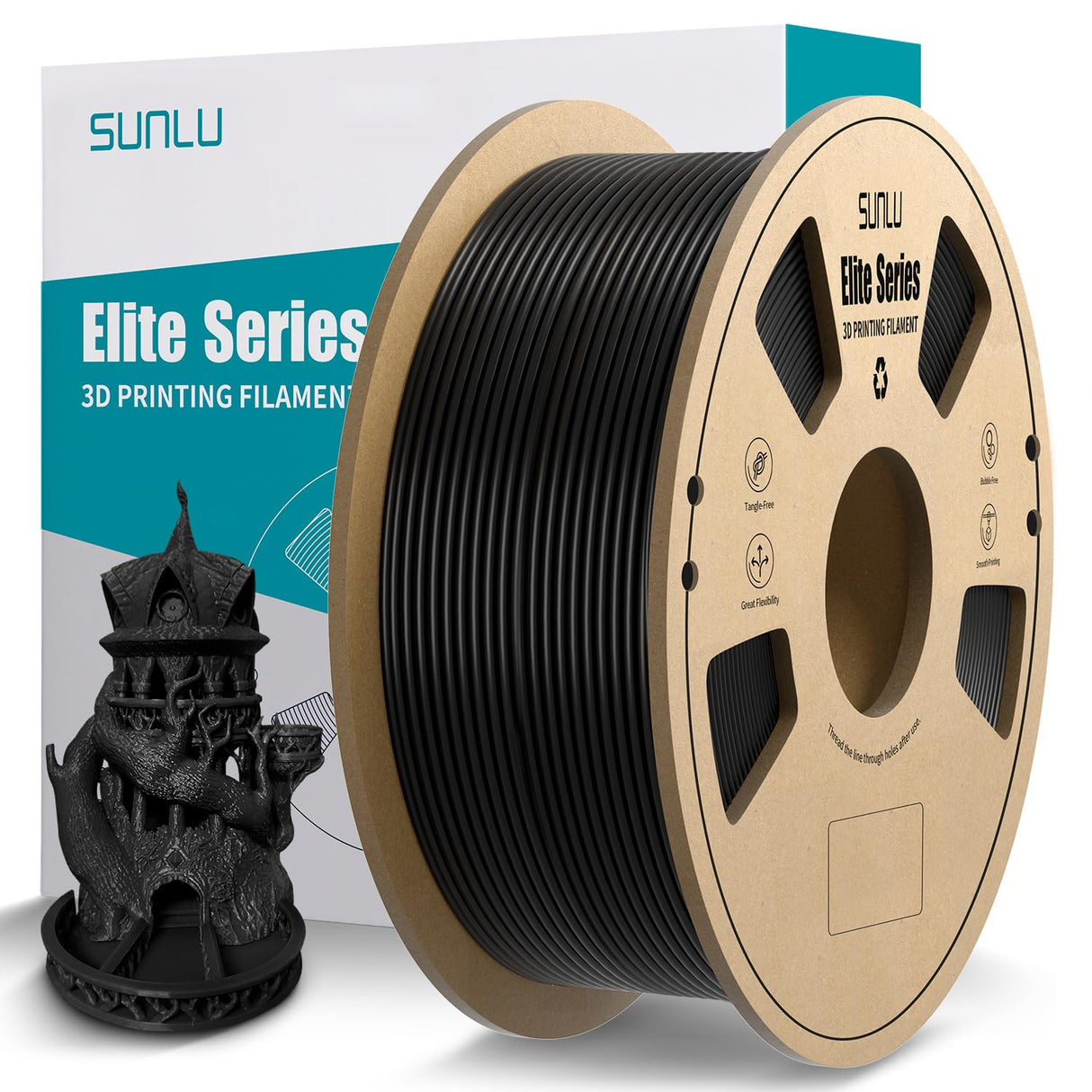 SUNLU Elite PLA 3D Printer Filament 1.75mm, Fit Most FDM 3D Printers, Neatly Wound, Dimensional Accuracy +/- 0.02 mm, 1kg Spool (2.2lbs), Black YOOPAI