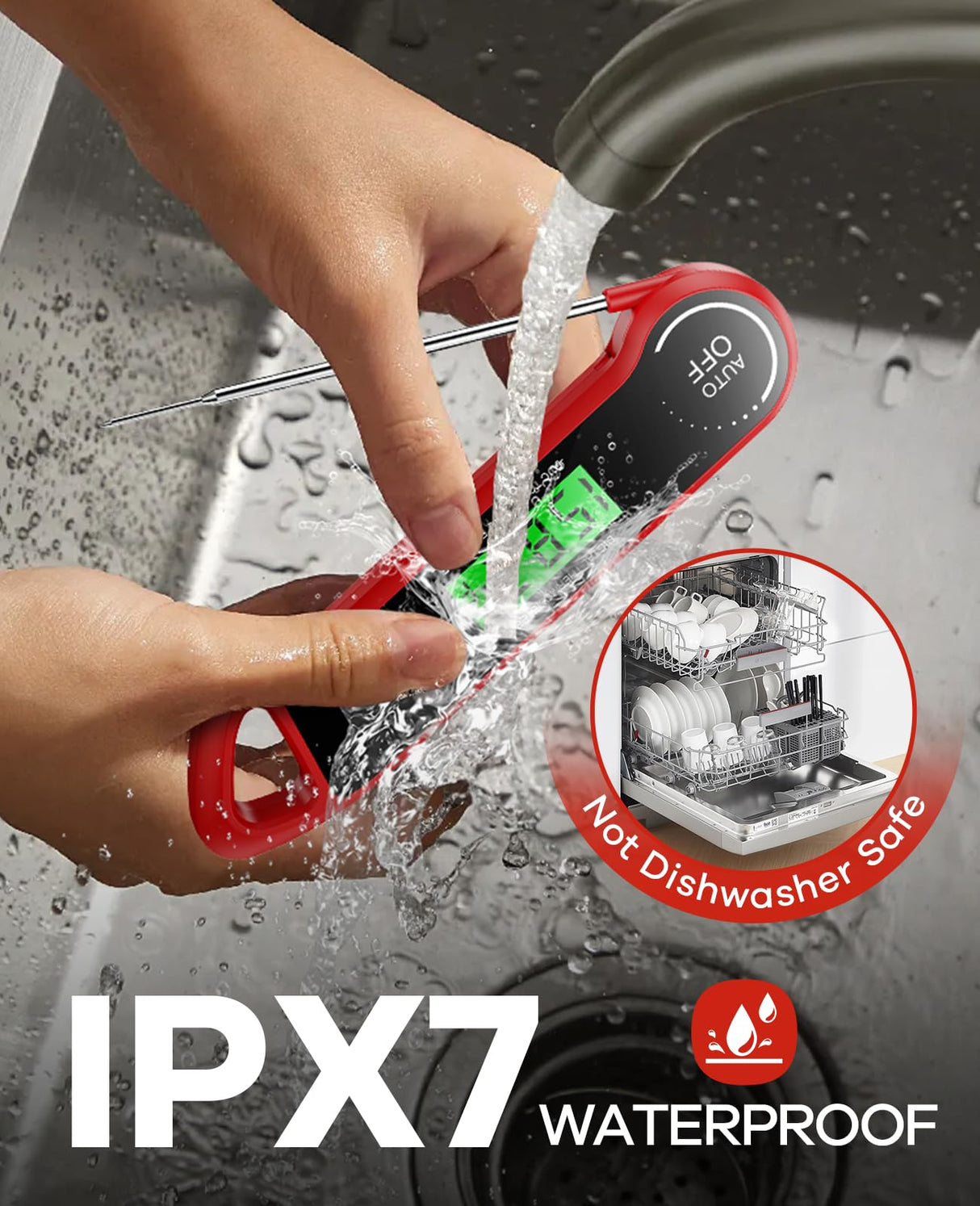 SILVLF Meat Thermometer Digital, Instant Read Thermometer with Backlight, Calibration & Hold Function, Waterproof Food Thermometer for Kitchen and Outside, BBQ, Turkey, Candy, Liquids, Beef (red) SILVLF