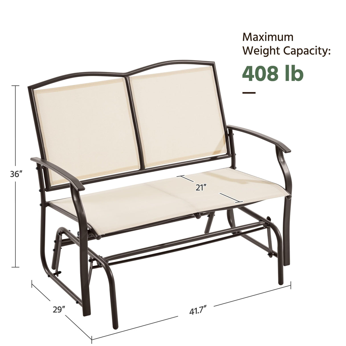 Yaheetech Beige 2-Person Outdoor Glider Bench with Smooth Gliding Mechanism Yaheetech