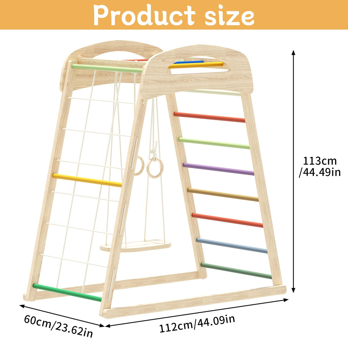 HSSZXFR Indoor Playground for Kids 3-8 Years Old, Jungle Gym Toddler Playset Wooden, Toddler Indoor Play Kids Climbing Gym with Swing, Rope Wall Climber, Pull Tab HSSZXFR