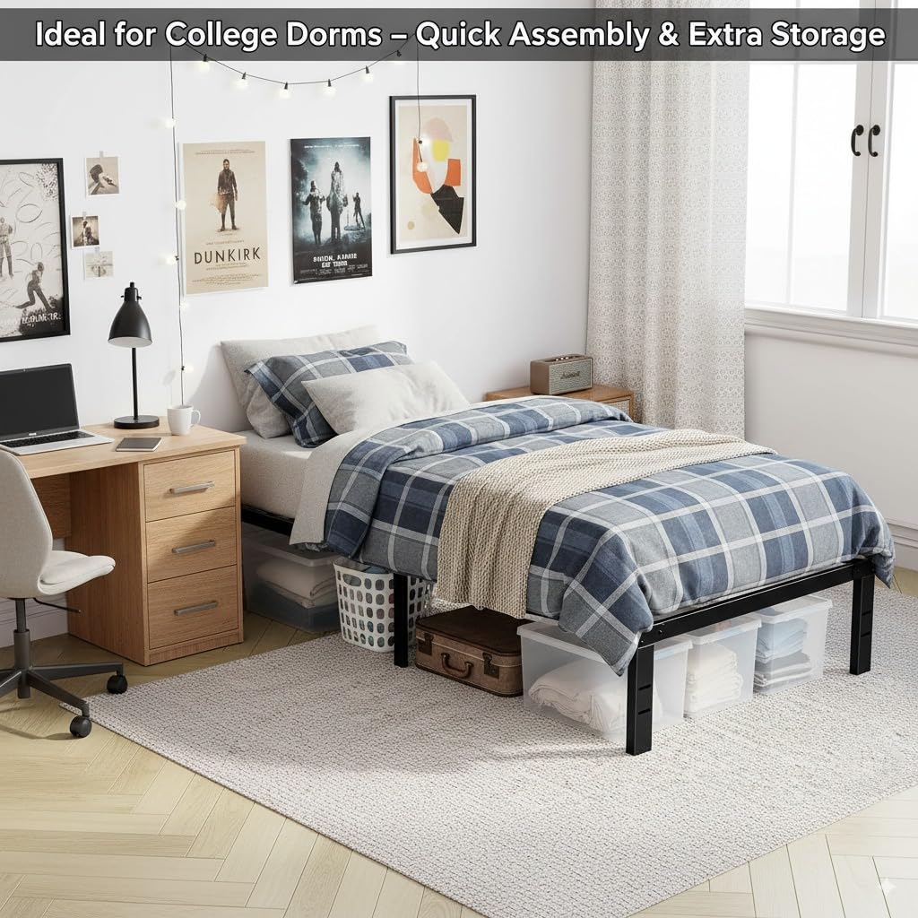 Queen Size Bed Frame - Metal Platform Bed Frames Mattress Foundation with Steel Slat Support, No Box Spring Needed, Storage Space Under Base, Easy Assembly, Black DUMOS