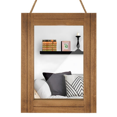 DECORKEY Rectangle Wall Mirror for Bathroom, Distressed White Wood Decor with Hanging Rope for Rustic Home Decor, Vanity, Living Room 12"×16"(Wooden)