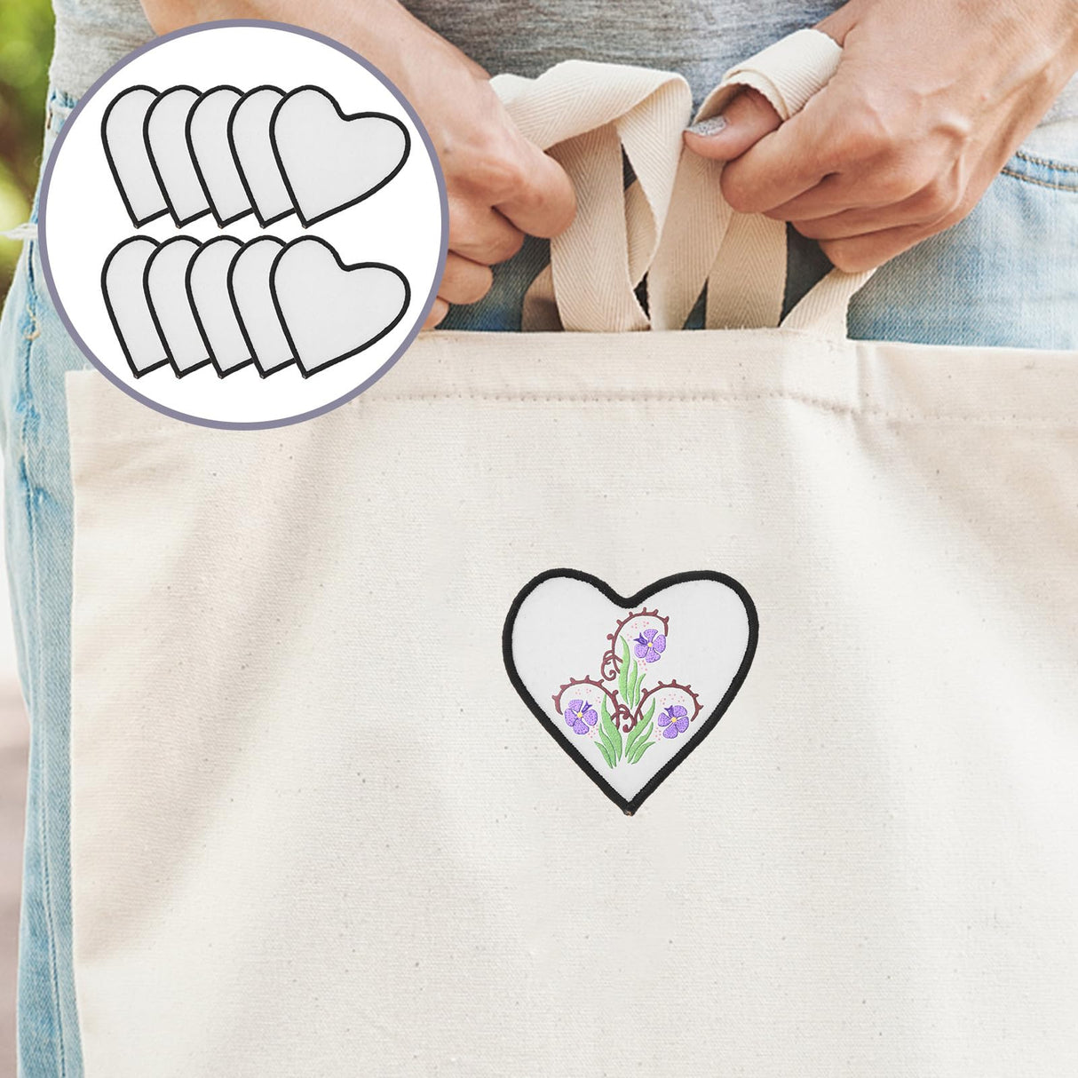 VILLCASE 10pcs Sublimation Iron-on Patches, Heart Shaped Blank Iron-on Fabric Patches, Heat Transfer Appliques, Fabric Repair Decorative Patches for Hats Clothes Jeans Backpacks VILLCASE