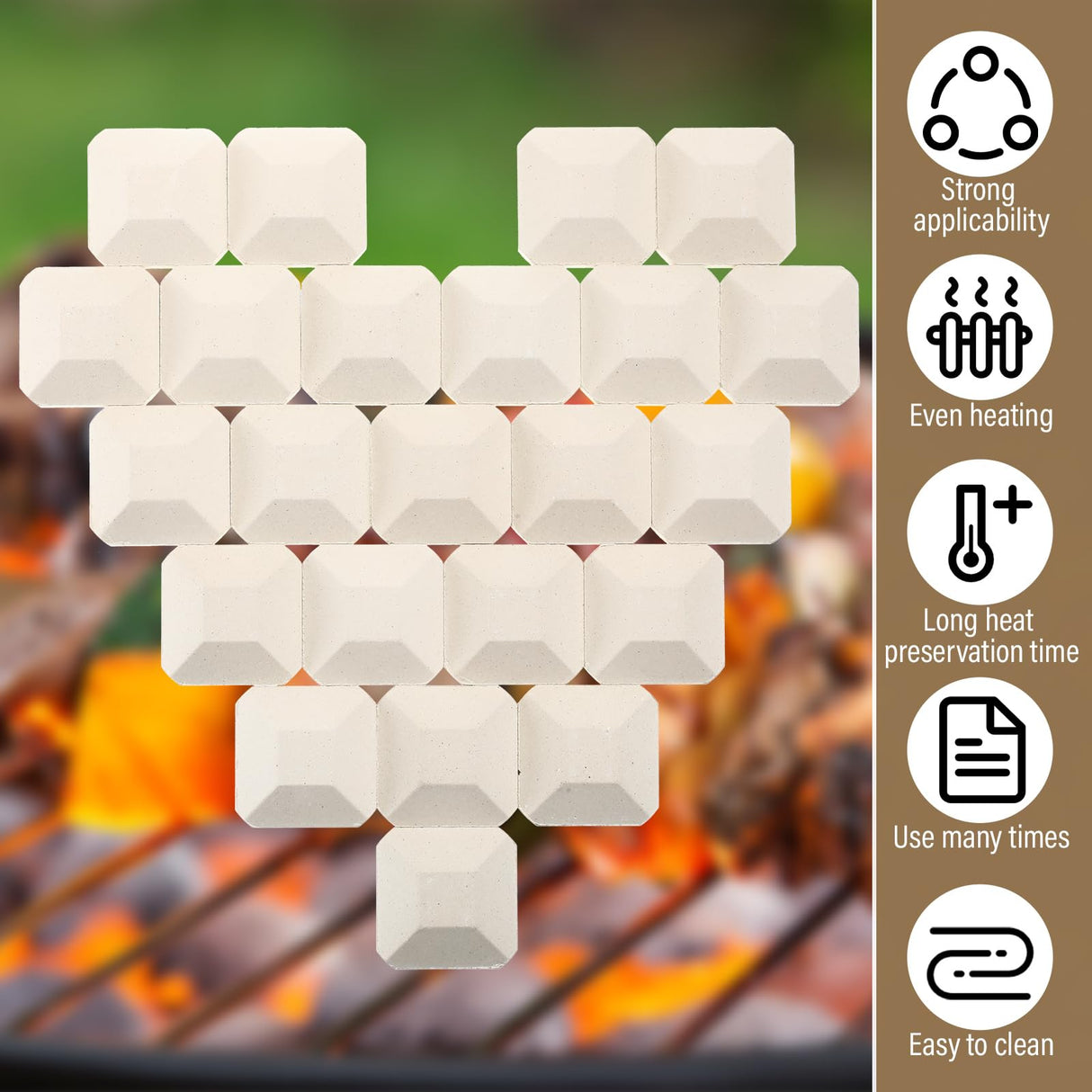 Baquler 100 Pcs Barbecue Briquettes Gas Grill Ceramic Briquettes Grill Bricks Replacement Parts Reusable Ceramic BBQ Bricks Evenly Heated Gas Grill Briquettes for Baker Chef BBQ Gas Grill Baquler
