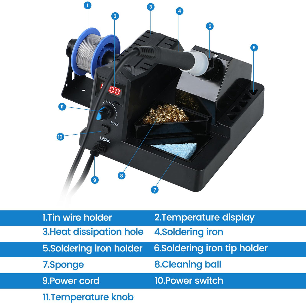 SREMTCH 100W Digital Display Soldering Iron Station Kit, 12-in-1 Soldering Station with 5 Iron Tips, Solder Paster, Lead-Free Solder, Solder Sucker, S/S Tweezers, Auto Sleep 180ยฐC to 480ยฐC Temperature SREMTCH