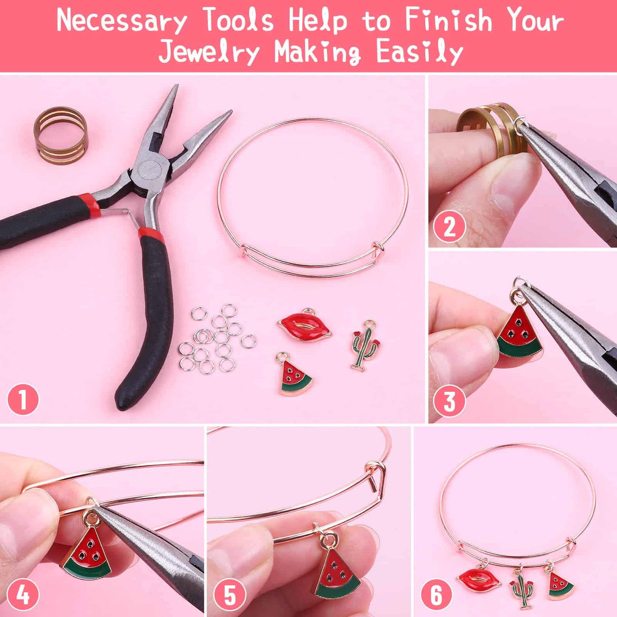 Thrilez 300Pcs Charm Bangle Bracelets Making Kit with Expandable Bangles, Charms, Jump Rings and Pliers for Jewelry Making Bangle Bracelets (with Gift Box and Tools) Thrilez