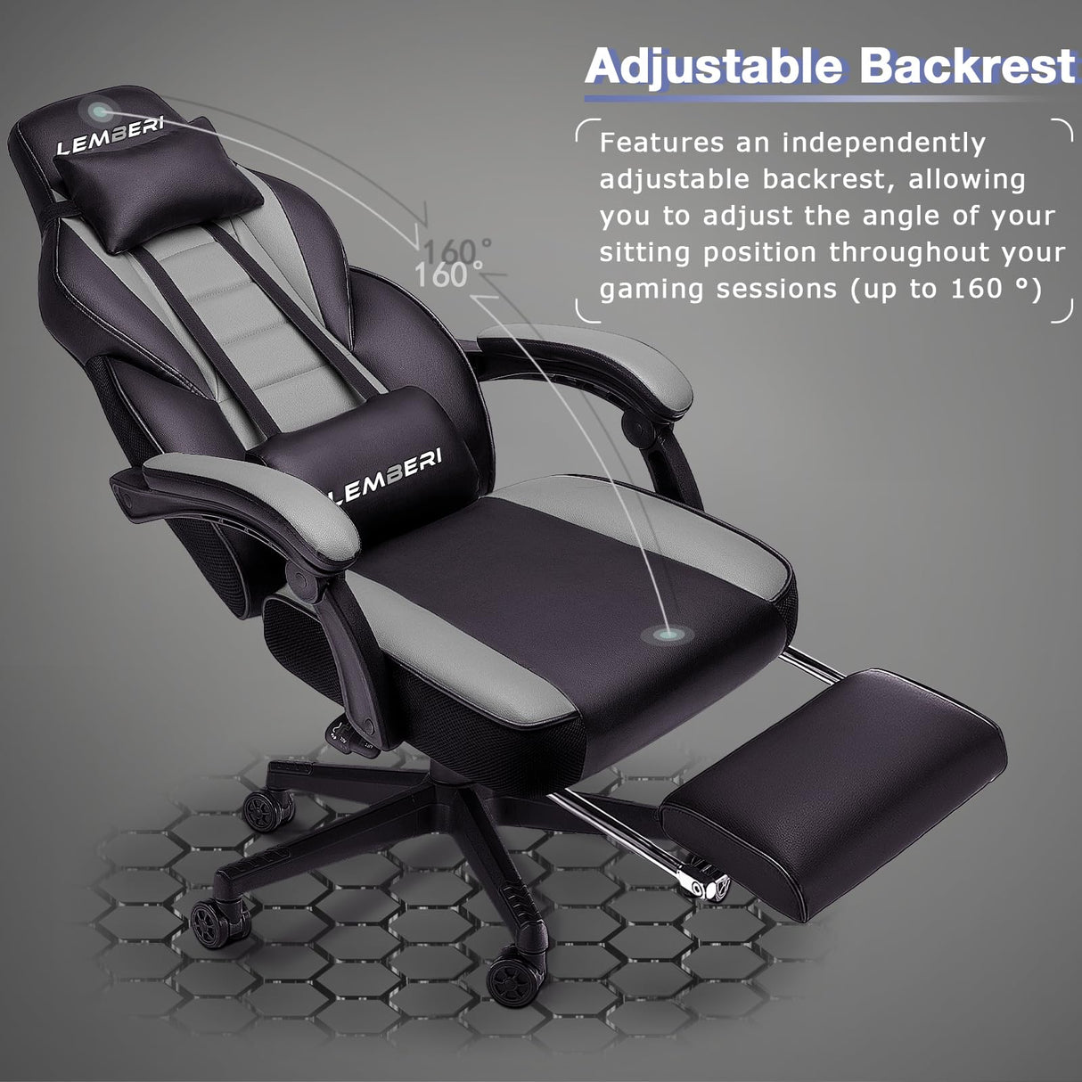 LEMBERI Gaming Chairs with Footrest,Ergonomic Video Game Chairs for Adults,Big and Tall Chair 400lb Weight Capacity, Racing Style Computer Gamer Chair with Headrest and Lumbar Support LEMBERI