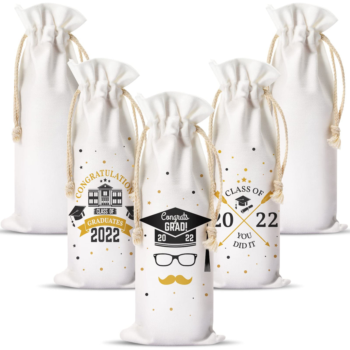 Shappy Canvas Wine Bottle Bags Sublimation Blank Wine Bottle Bags with Drawstrings Halloween Wine Bags Reusable Cotton Wine Bags Bulk for Christmas DIY Wedding Birthday Party Gift Bag(5 Pieces) Shappy