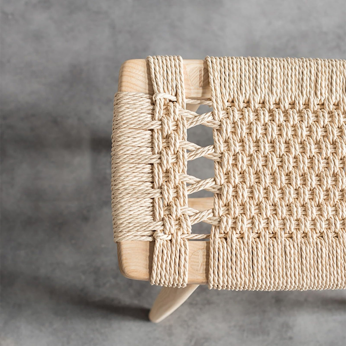 homary Natural Ash Wood Stool Ottoman Hand-Woven Foot Stool, Entryway Bench for Living Room & Bedroom, Comfortable Functional Seating homary