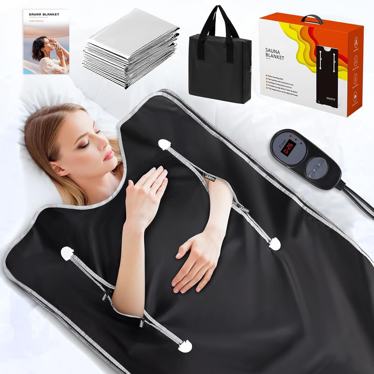 UMIXGENE Infrared Sauna Blanket-Sauna Blanket for Home Use, Portable Design for Relaxation and Detoxification Highest 176℉, 20-60 Minutes Timer, 6 ft x 2.65 ft(Onyx Black) UMIXGENE
