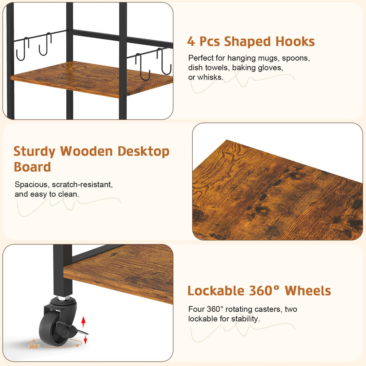 Kitchen Microwave Cart with Storage,3 Tier Rolling Microwave Stand with Drawer,Kitchen Utility Cart on Wheels,Coffee Cart Small Appliance Storage Shelf Rack Organizer for Living Room, Office, Balcony Cidaziya