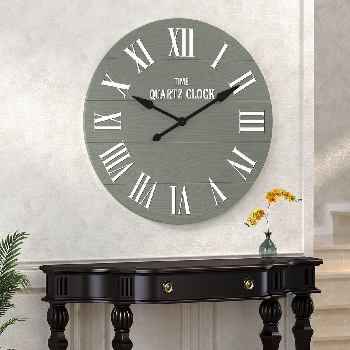 ARTPOWER Large Farmhouse Wall Clock, 35.5” Shiplap Wall Clock with Roman Numeral, Nearly Non-Ticking, Round Wall Clocks for Living Room Decor, Office, Bedroom, Entrance, Sage Green ARTPOWER