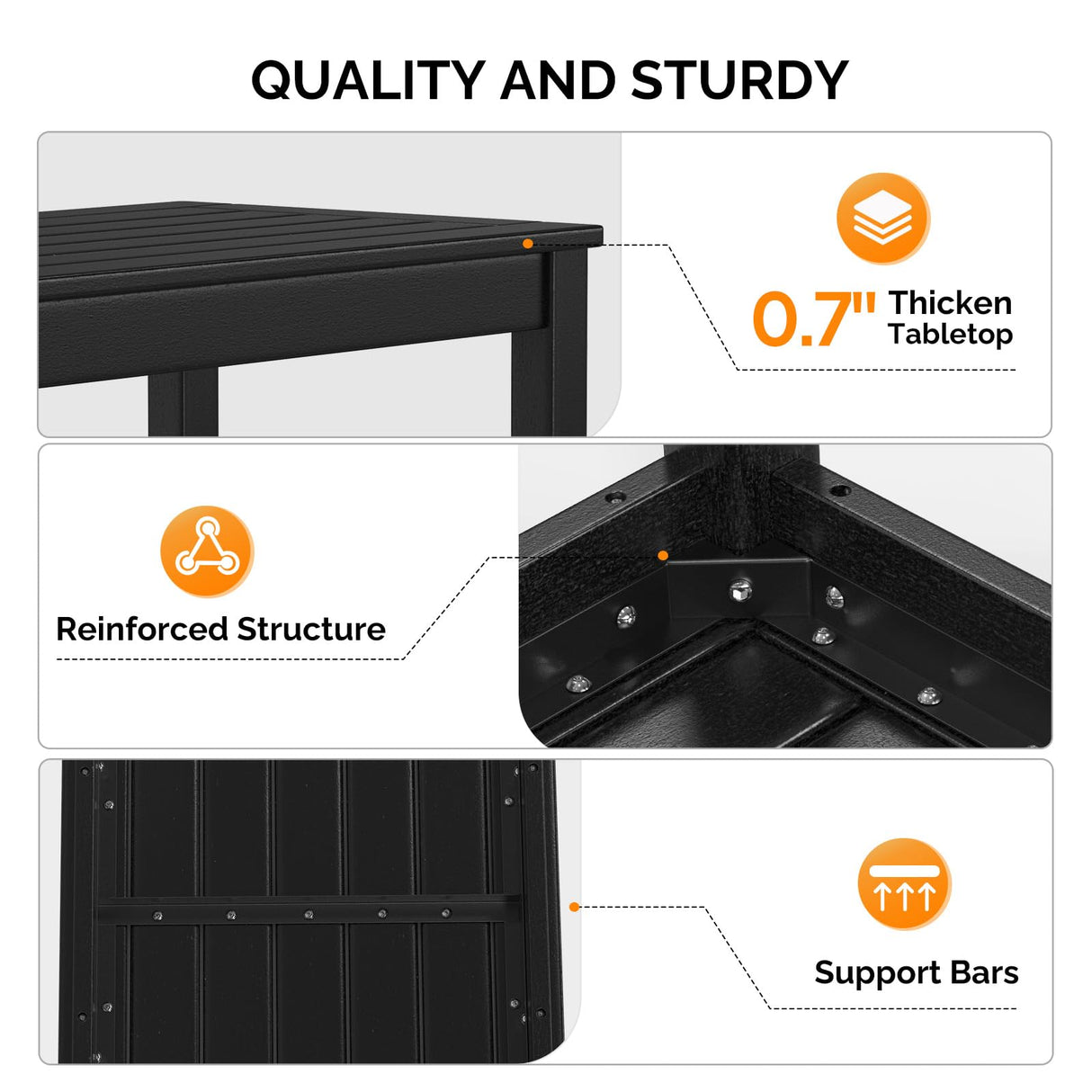 VINGLI Outdoor Coffee Table, HDPE Patio Coffee Table for Outside, All-Weather Rectangle Coffee Table for Deck, Garden, Balcony, Porch, Indoor & Outdoor Use (Black) VINGLI
