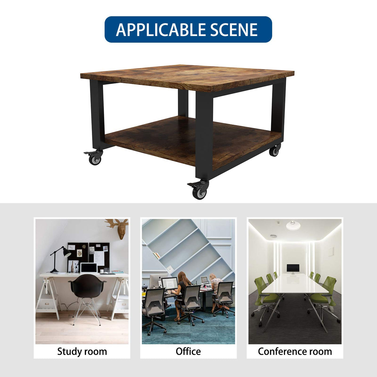 Natwind 2 Tier Laser Printer Stand,19.7''x19.7''x12.6'' Large Printer Table Copier Stand Under Desk,Heavy Duty Rolling Cart with Paper Storage Shelf,Printer Holder on Wheels for Home Office (Retro) Natwind