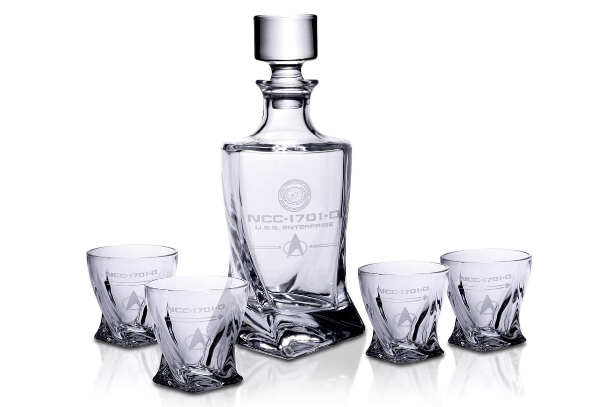 Star Trek: The Next Generation 5-Piece Whiskey Decanter Set | USS Enterprise Themed Party Shot Glasses For Home Barware Collection | Each Glass Holds 10 Ounces Star Trek