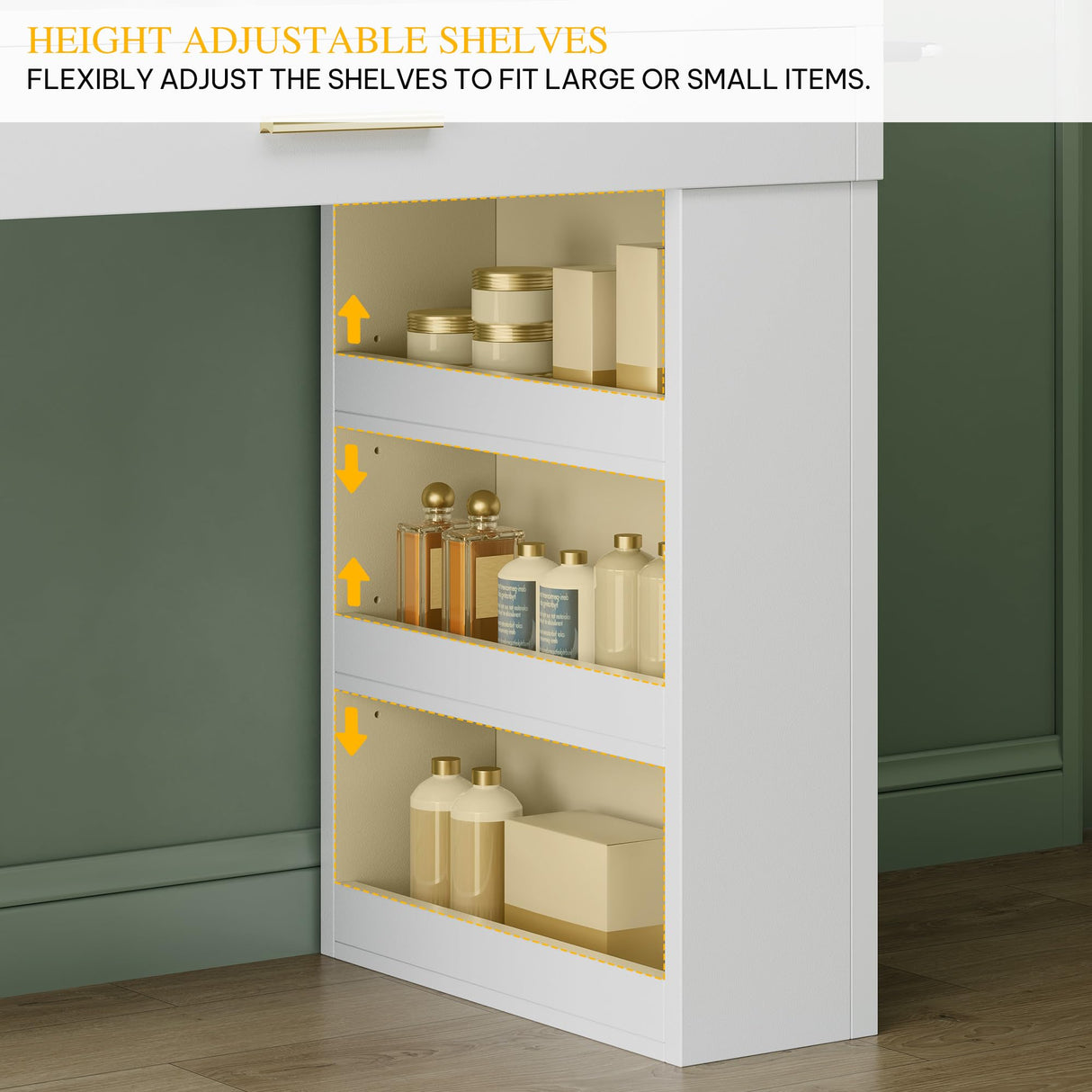 DWVO Vanity Desk with Mirror, Large Makeup Table with Power Outlets, 11 LED Bulbs, 3 Adjustable Light Modes, 4 Drawers and Built-in Shelves, Hollywood Dressing Vanity Desk Set for Bedroom, White DWVO