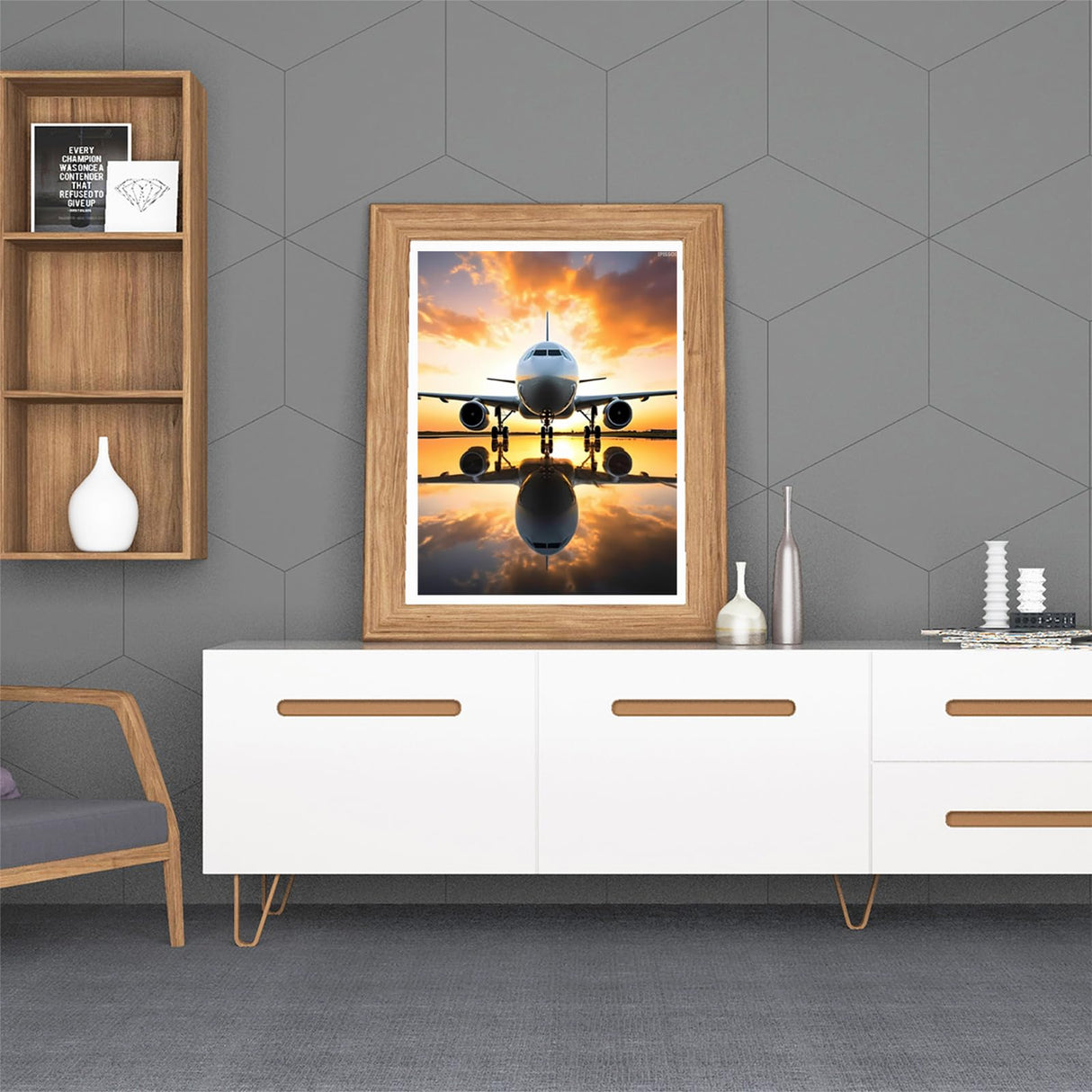 IPISSOI Diamond Art Painting Kits for Adults Airplane Landing at A Airport Round 5D Paint with Diamonds Airplane Pictures Gem Art Painting Kits DIY Crafts 12x16 inch IPISSOI