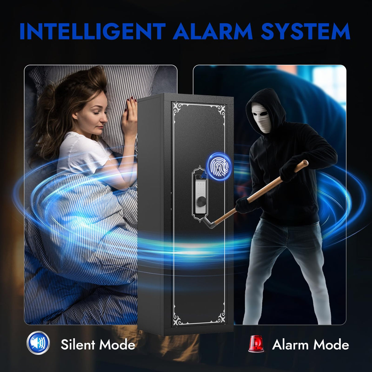 Gun Safe, 10-14 Biometric Gun Safe for Rifles and Pistols, Fingerprint Gun Cabinets for rifles and shotguns, Large Gun Safes for Home, Rifle Safe with Built-in Cabinet and Removable Rifle Rack KAER