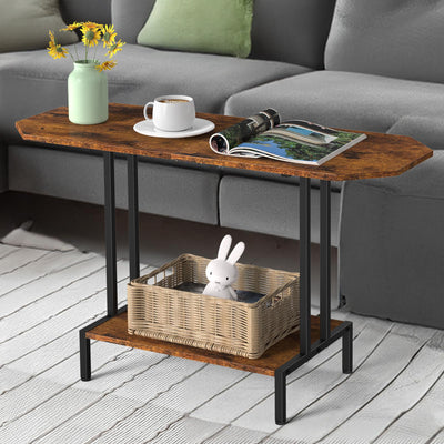 NOVIMANGO Rustic Coffee Table 2-Tier Wood Tea Table Coffee Tables for Living Room Industrial Rectangle Coffee Table for Large or Small Spaces Center Table with Storage Shelf, Brown