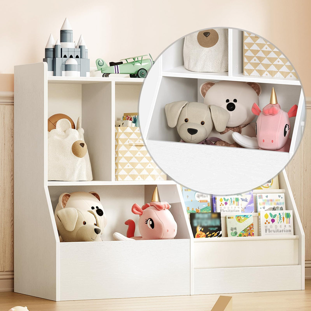 MAHANCRIS 39.4" Kids Bookshelf and Toy Storage, 7 Layer Kids Book Sling Shelf, Toddler Bookshelf, Kids Bookcase, Toy Organizer Cabinet, Large, for Playroom, Bedroom, Nursery, White BKWT7301 MAHANCRIS