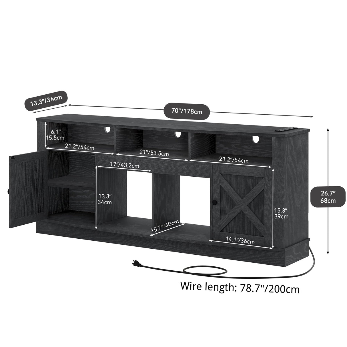 YITAHOME TV Stand for 75/80 Inch TV, Black Entertainment Center 70 Inches Wide, Media Furniture TV Table with with Power Outlet, TV Consoles for Living Room, Curved Desktop YITAHOME