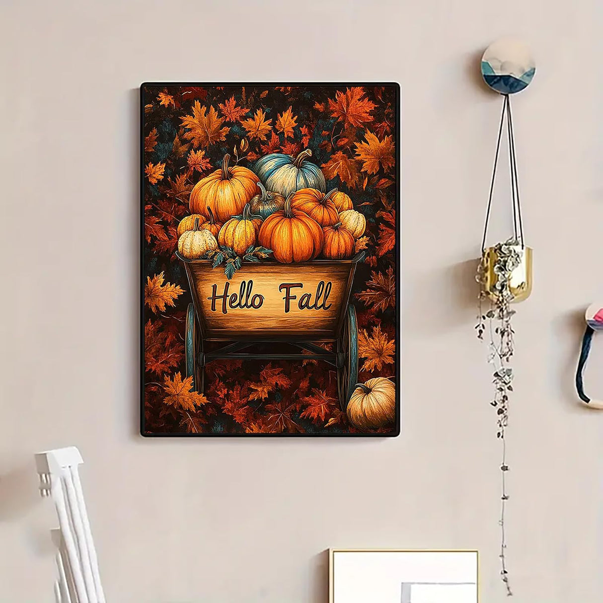 Hello Fall Pumpkin Leaf Cart Diamond Art Kits for Adults, 5D Diamond Painting Kits for Adults Beginners, DIY Full Round Drill Diamond Dot Painting Gem Art Kits for Adult,Home Wall Decor 11.8x15.7 Inch VCLKDIY