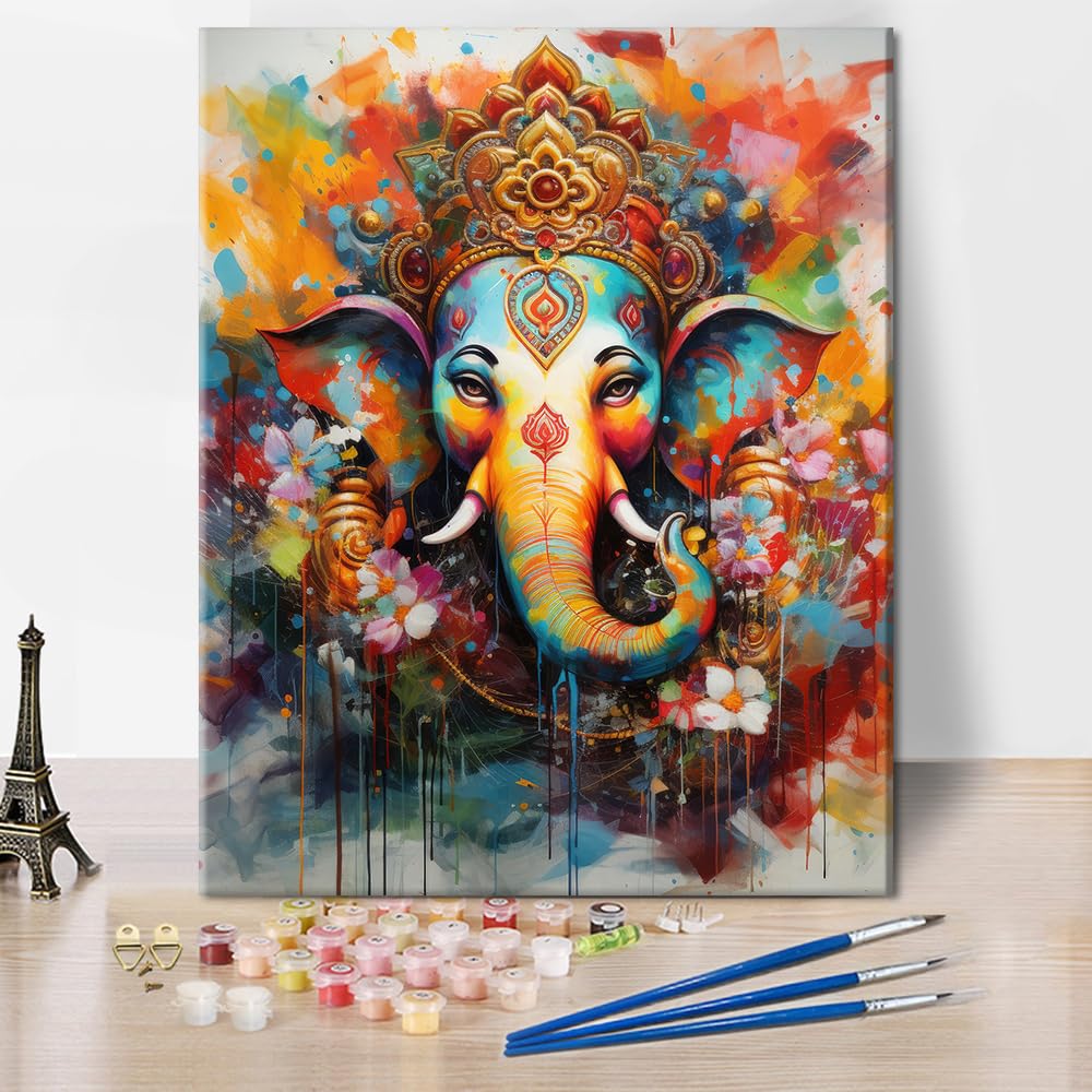 Rebotipy Adults' Paint-by-Number Kits - Elephants & Ganesha Themed, 16x20 Inch Rebotipy