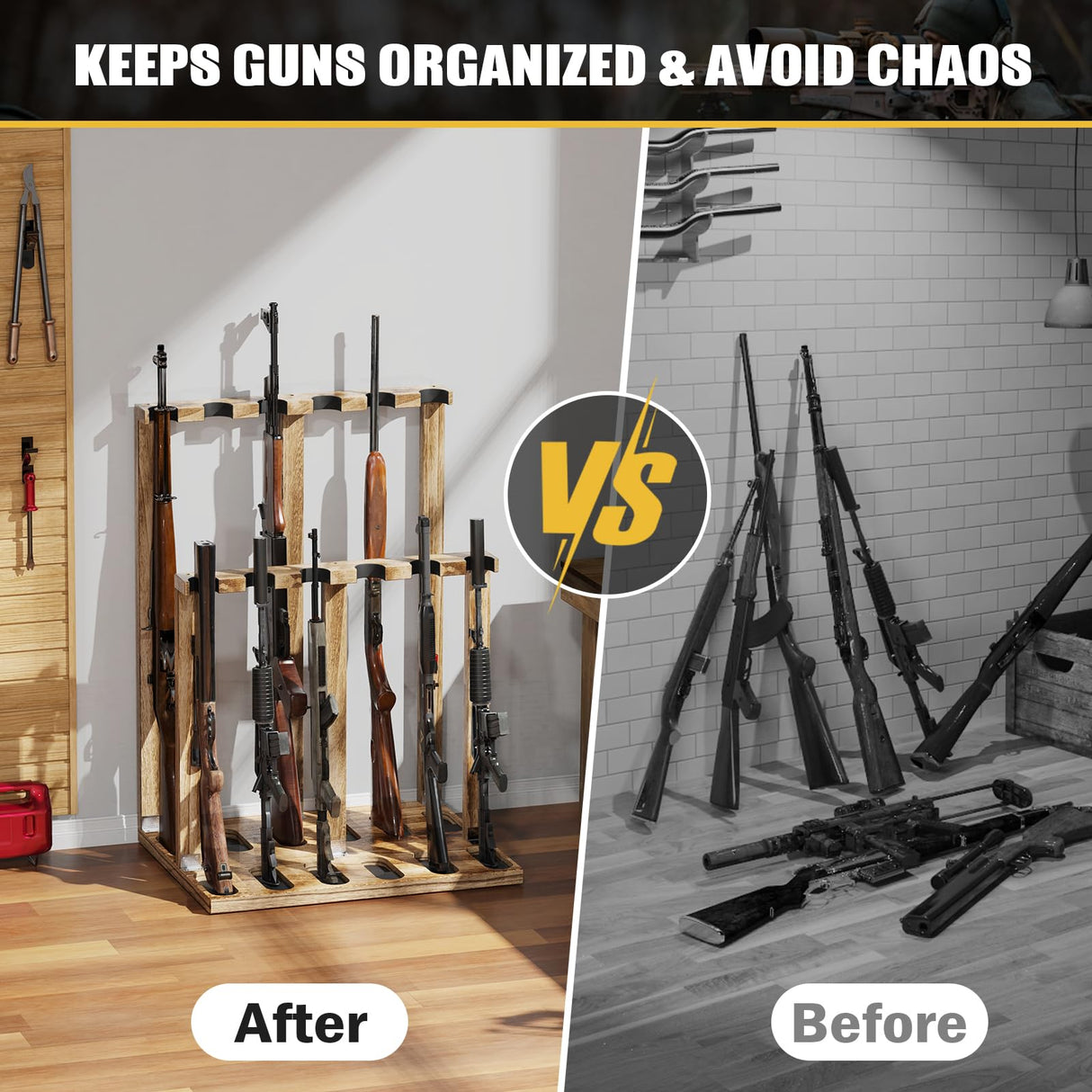 Emfogo Gun Rack, Heavy-Duty Wooden Rifle Rack Stand, Freestanding Indoor Gun Racks Hold up to 12 Long Guns, Gifts for Dad, Husband (Rustic Brown) Emfogo