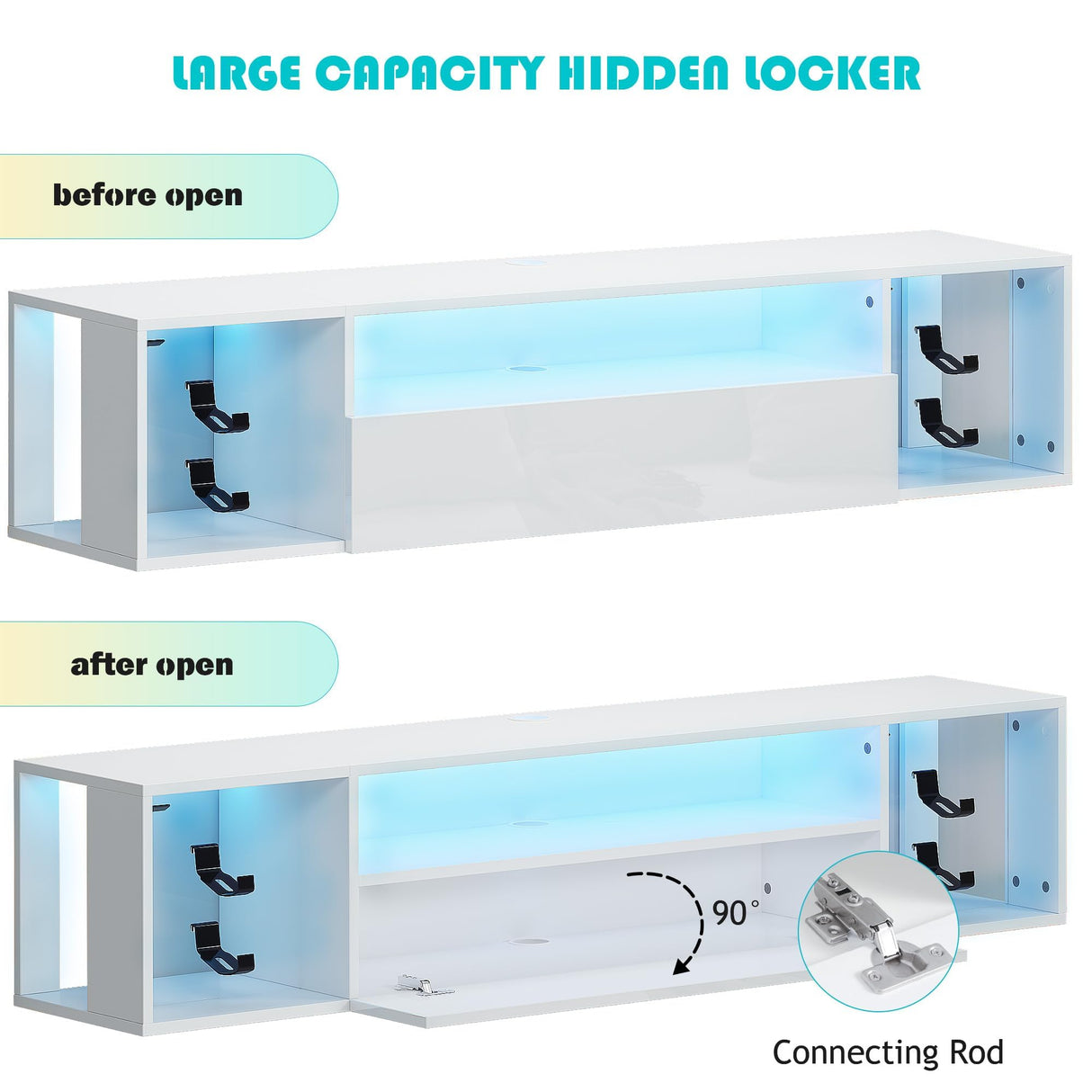 sogesfurniture 55'' Floating TV Stand Wall Mounted with Lights, Floating Entertainment Center with Lights, Modern Media Console with Storage, Wall Mounted LED TV Stand for Living Room sogesfurniture