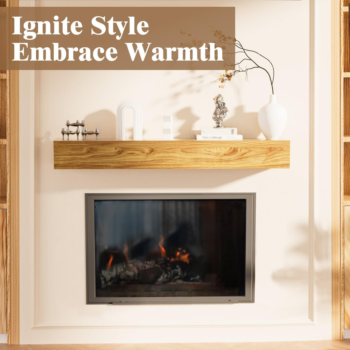 EASYEGO Fireplace Mantel Shelf 60", Rustic Wood Mantles for Over Fireplace, Handcrafted Floating Mantel Shelf, Wall Mounted Farmhouse Decor, with Brushed Surface Workmanship(60Lx8Dx5H, Rustic Natural) Easyego