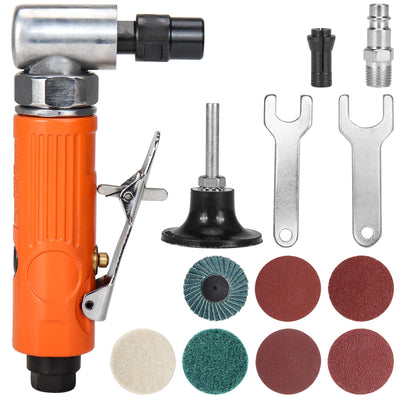 Baisiky 1/4" Mini Air Die Grinder Kit Right Angle 90 Degree Pneumatic Sander 20,000RPM High Speed with 1/4"(6MM) and 1/8"(3MM) Collets for Grinding, Polishing and More