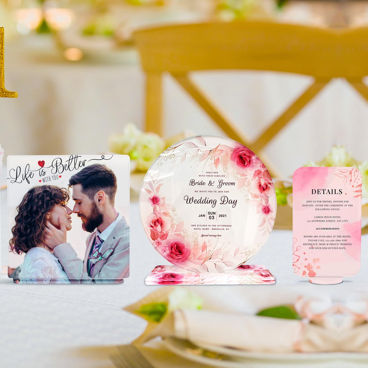 PYD Life 6 Pack Sublimation Acrylic Sign Plaque Display Blanks 5.9" Round with 5.1" x 1.8" Sublimation Acrylic Sheets Stand Thickness 1/6"(4mm) Custom Table Sign for Store Restaurant Party PYD Life