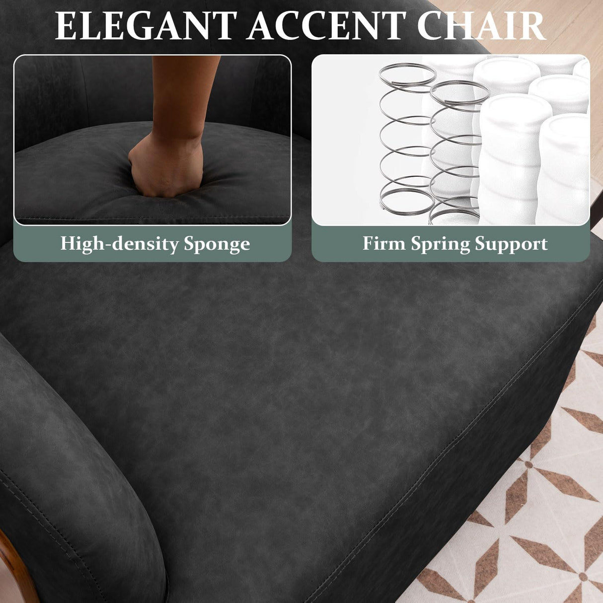 BALIAA 2pcs Swivel Accent Chair Faux Leather Swivel Barrel Chair Comfortable Mid Century Modern Chair Upholstered Metal Base Armchair for Living Room Bedroom Office Large Vintage Black BALIAA