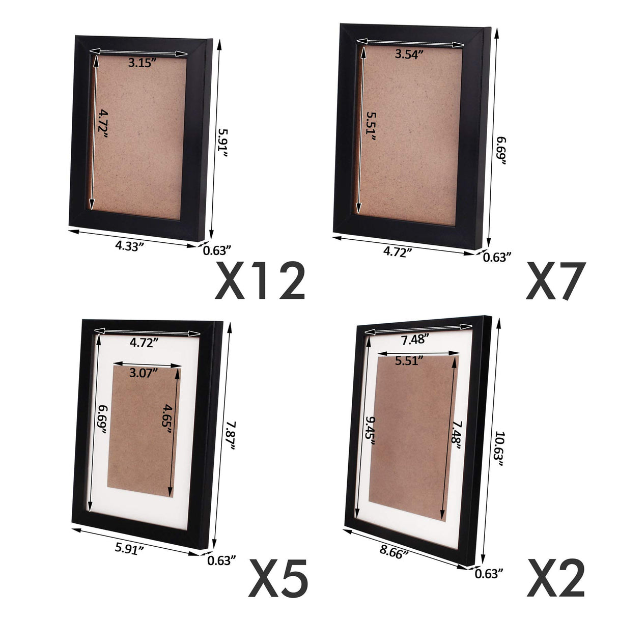 26 Pieces Picture Frames Set Collage Photo Frames Wall Gallery Kit for Wall and Home, Two in 8X10, Five in 5X7, Seven in 4X6, Twelve in 3.5X5 in Black White (Black) Transforcat