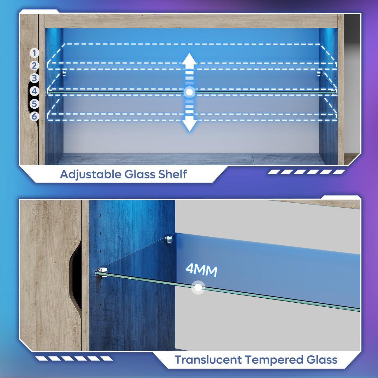 Bestier Led Entertainment Center for PS5, Gaming TV Stand with Cabinet for 60/65 Inch TV, Modern TV Console with Adjustable Glass Shelf for Living Room Easy Assembly (Washed Gray, 70 Inch) Bestier