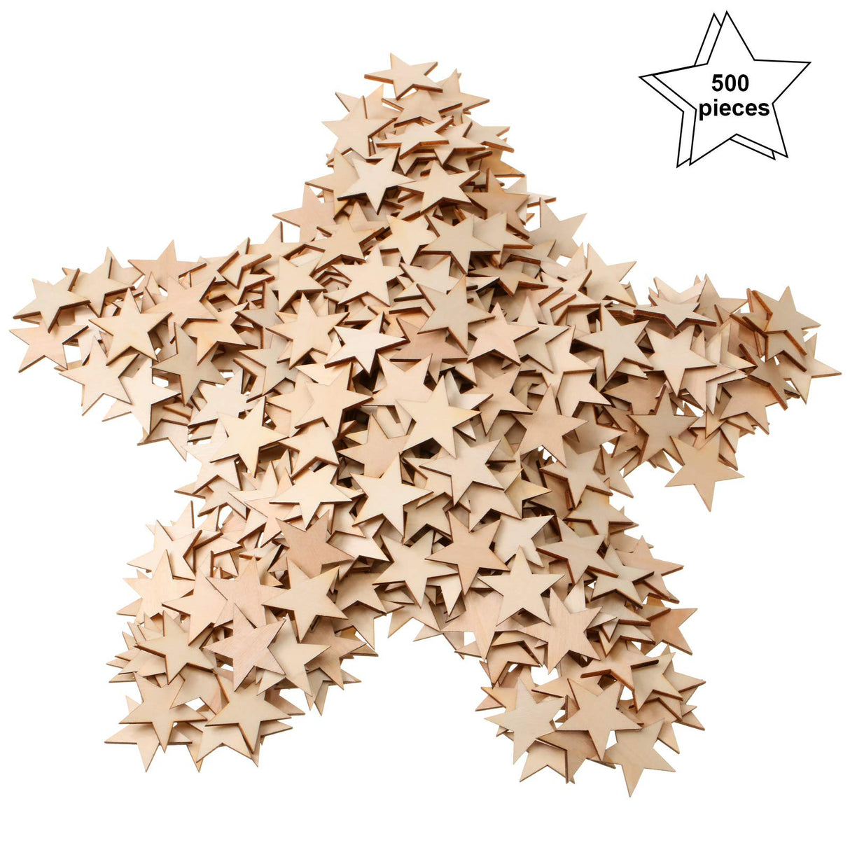 500 Pieces Star Shape Unfinished Wood Pieces, Blank Wood Pieces Wooden Cutouts Ornaments for Memorial Day Independence 4th of July Patriotic Craft Project and Decoration (1.5 Inch) Gejoy