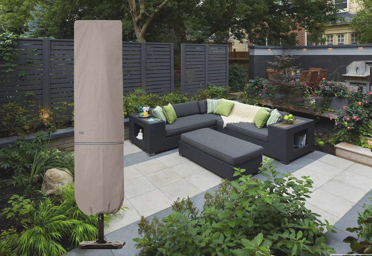 Garden Balsam Patio Umbrella Cover with Rod for 7 to 11 Ft Umbrellas & 15 Ft Double-Sided Umbrellas, Protective Waterproof Cover with Zipper, Beige Garden Balsam