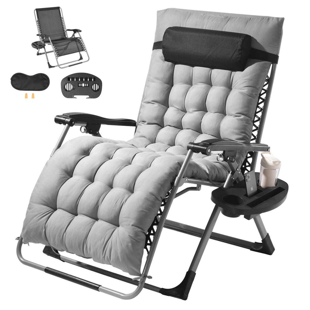 VEVOR Zero Gravity Chair, 33 inch Zero Gravity Recliner Lounge Chair for Indoor and Outdoor, Adjustable Anti Gravity Chair with Cushion, Headrest, Footrest, and Cupholder, 500 lbs, Gray VEVOR