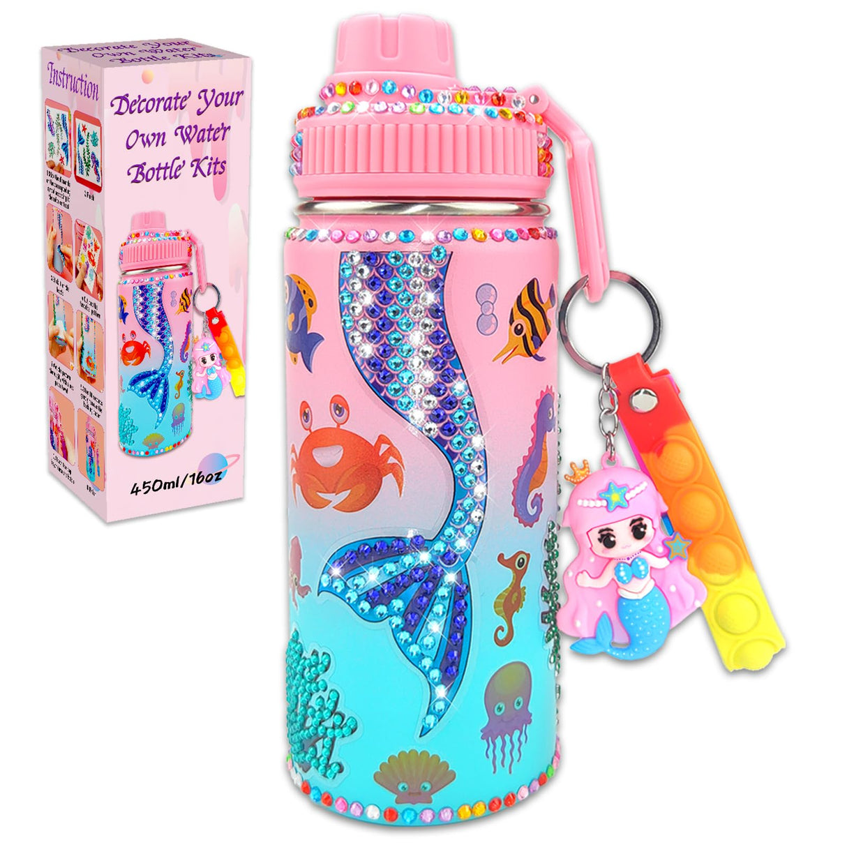 7july Decorate Your Own Water Bottle Kits for Girls Age 4-6-8-10 (Stainless Steel),Mermaid Themed Painting Crafts,Fun Arts and Crafts Gifts Toys for Girls Birthday Christmas 7july