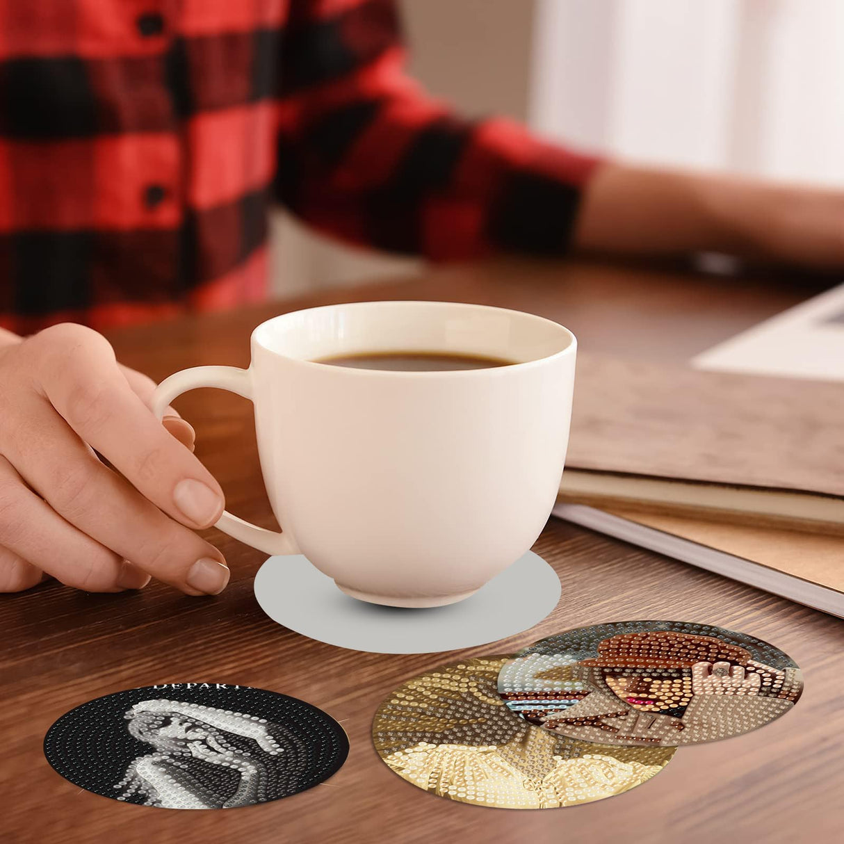 stnckic 8 Pcs Diamond Art Coasters Kit for Adults,Diamond Painting Coaster Set with Holder, DIY Bead Art Craft, Paint by Diamonds Art Coasters, Singer Merch Gifts for Girls and Women stnckic