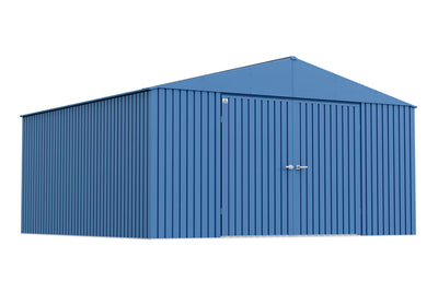 Arrow Shed Elite 14' x 14' Tall Outdoor Steel Storage Shed with High Gable and Lockable Doors Storage Building, Blue Grey