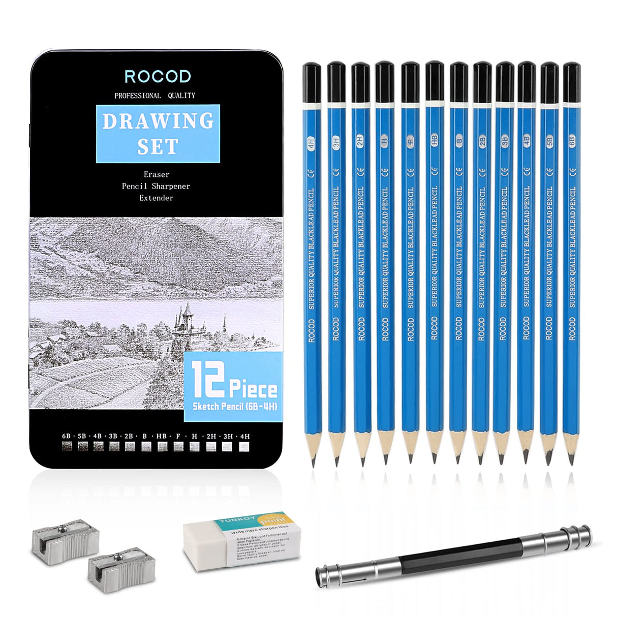 ROCOD Profession Sketch Pencils 6B to 4H for Kids and Adults Drawing, Art Graphite Pencil for Artists Beginner Sketching ROCOD