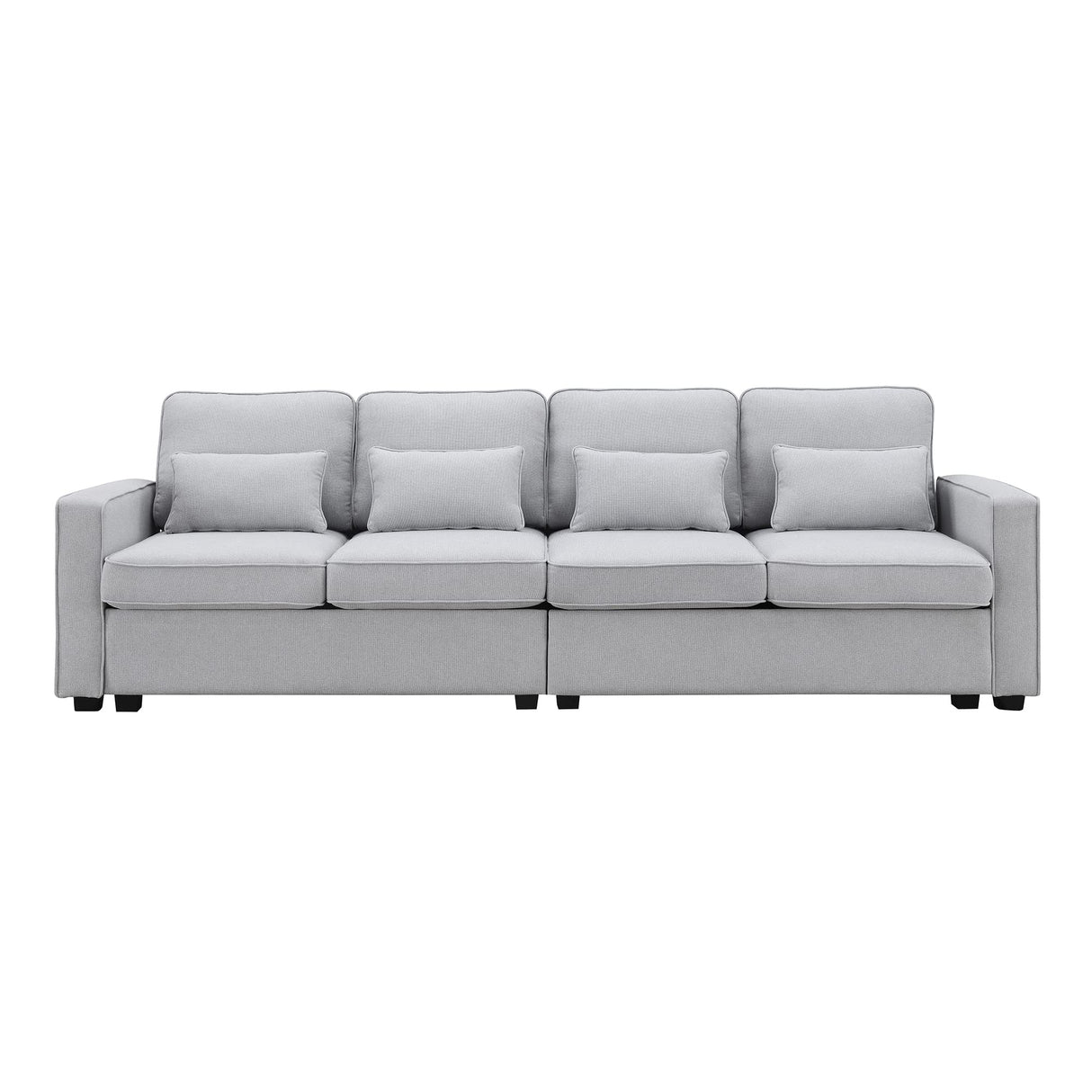 Brisca 104" 4-Seater Modern Linen Fabric Sofa with Armrest Pockets,Minimalist Style Wood Frame Couch W/4 Pillows,for Living Rooms,Apartments,Offices,Light Grey Brisca