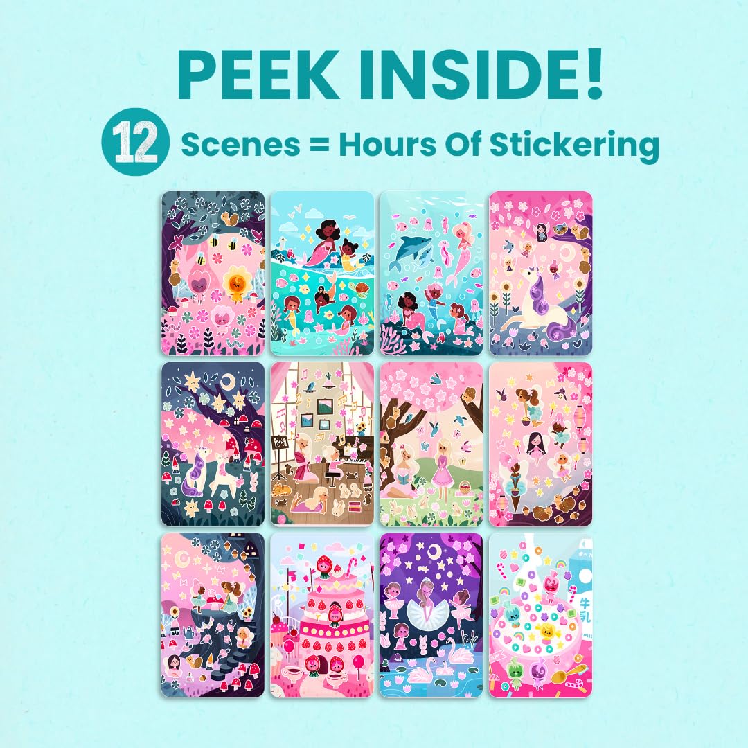 Princess Sticker Book Activity for Kids, A Magical World by Cupkin, Toddler Airplane Travel Essentials, 500+ Stickers for Kids 12 Scenes + Coloring Book Pages, Princess Gift, Crafts Ages 2-8 CUPKIN